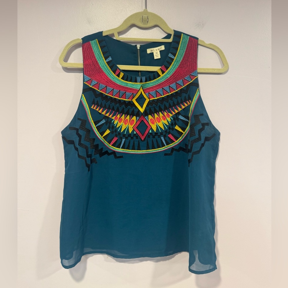 Blue Miami Aztec Francescas embroidered tank top